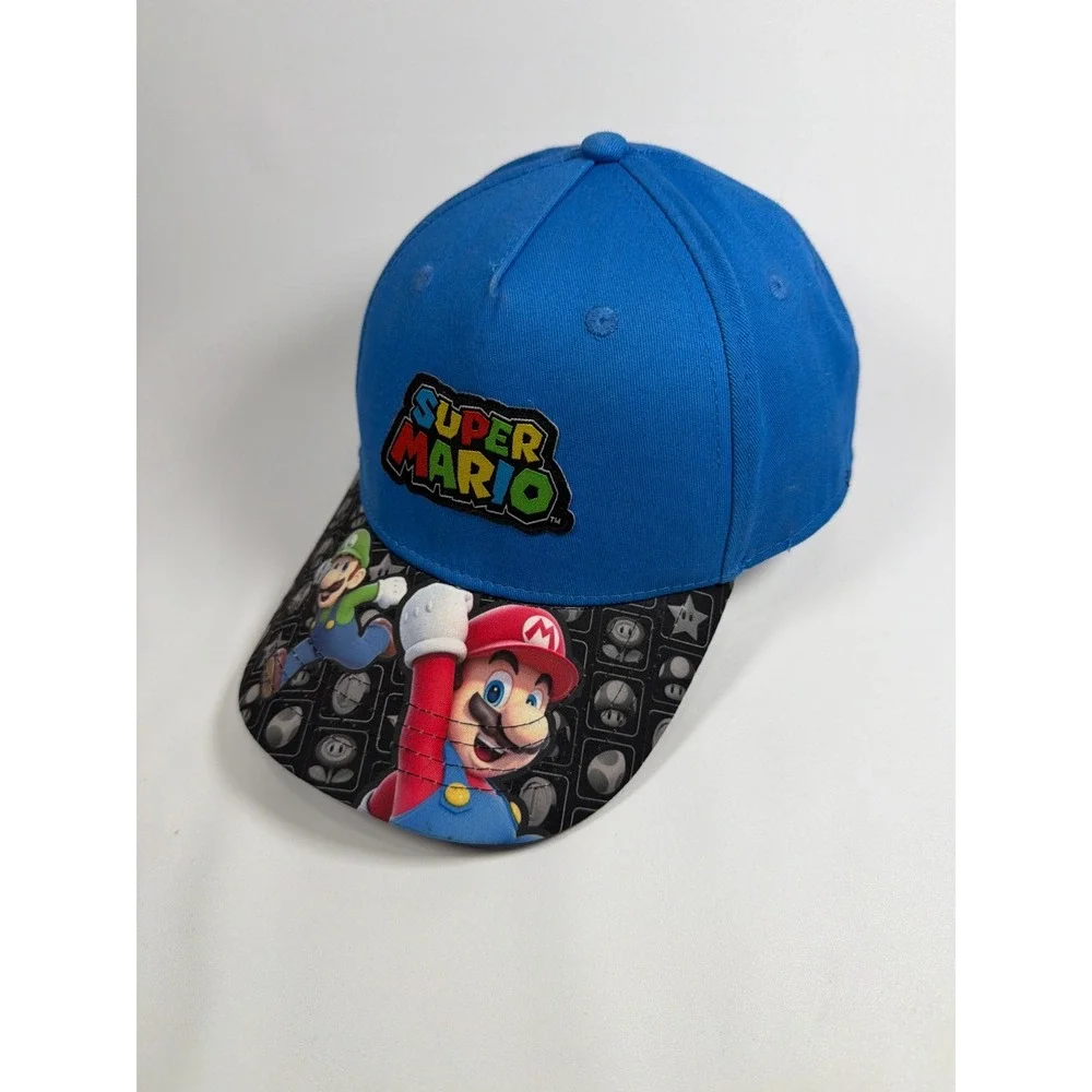 Super Mario Nintendo Youth Snapback Hat Blue Graphic Brim Mario Luigi Cap